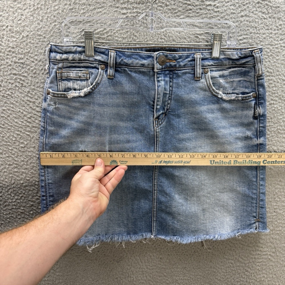 Silver Jeans Skirt Womens 8 Blue Francy Mini Stretch Raw Hem Distressed Denim - Picture 6 of 10